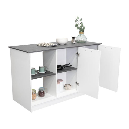 Isla de Cocina Samara, Blanco y Onix, con Tres Entrepaños