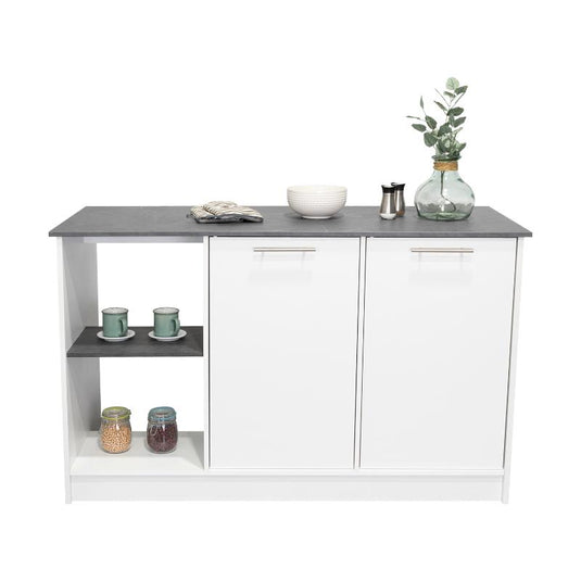 Isla de Cocina Samara, Blanco y Onix, con Tres Entrepaños