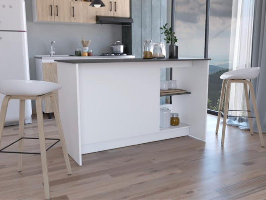 Isla de Cocina Samara, Blanco y Onix, con Tres Entrepaños