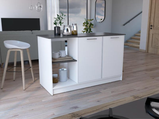 Isla de Cocina Samara, Blanco y Onix, con Tres Entrepaños