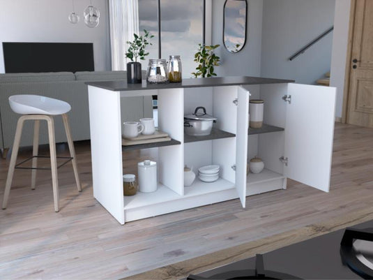 Isla de Cocina Samara, Blanco y Onix, con Tres Entrepaños