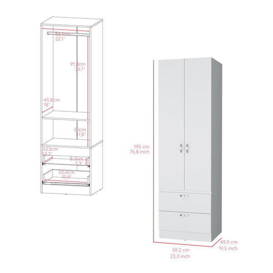 Closet Agata, Blanco, con dos puertas y dos cajones ZF