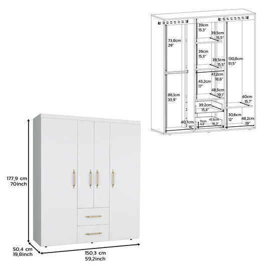 Armario Eco Golden, Blanco y Dorado, Variedad de Entrepaños y Cuatro Puertas Abatibles ZF