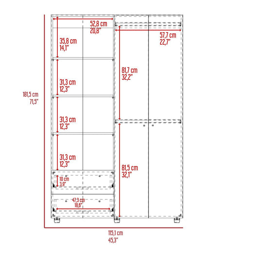 Combo para Habitación Jules, Incluye Armario - Rack para TV y 2 Repisas