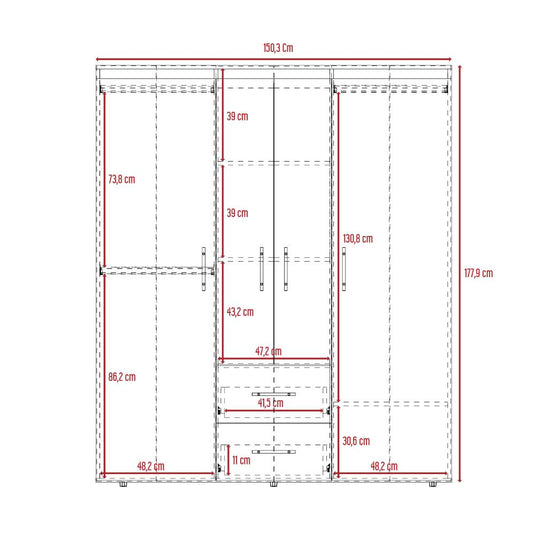 Armario Bariloche Eco 150, con Variedad de Entrepaños y Cuatro Puertas Abatibles