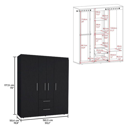 Armario Eco Golden, Wengue y Dorado, Variedad de Entrepaños y Cuatro Puertas Abatibles ZF