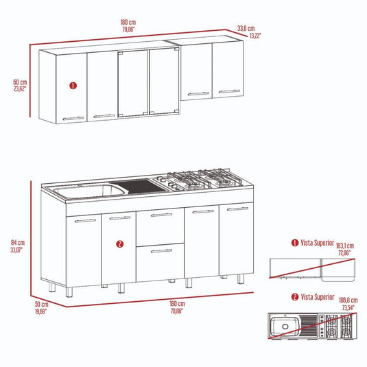 Cocina Integral Ankara, Blanco Marqueza y Ceniza, Incluye Mesón Izquierdo