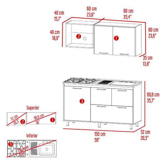 Combo de Cocina Keni, Incluye Cocina Integral y Nevera