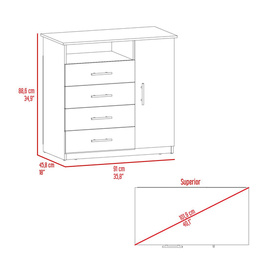 Organizador Barlovento, Gris, con Cuatro Cajones y una Puerta