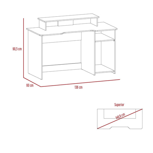 Escritorio Gamer Willy, Wengue y Rojo, con Espacio Adicional para Pantallas