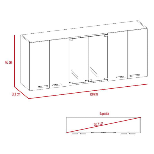 Gabinete Superior, Vidrio Blanco y Frentes Wengue