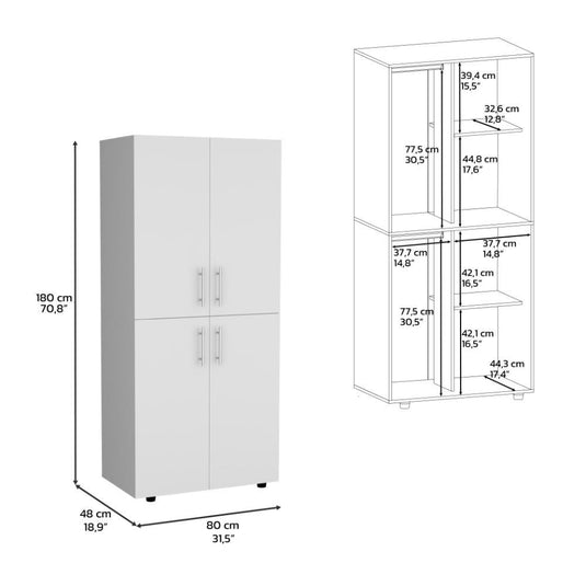 Closet Hancel, Blanco Marquez, Cuatro Puertas Abatibles y Dos Tubos Cromados ZF