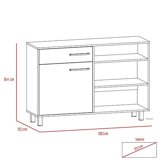 Mueble Multiusos Kaia, Wengue y Miel, Con Una Puerta Batiente y Múltiples Entrepaños Vm