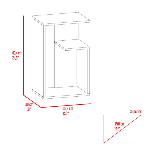 Mesa de Noche Evert, Roble y Gris, con diseño moderno y espacio para ubicar objetos X2