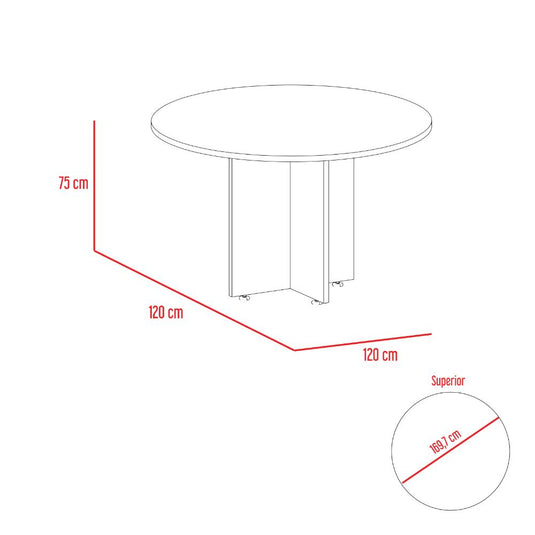 Mesa Redonda Home Office, Coñac, ideal para cuatro puertas