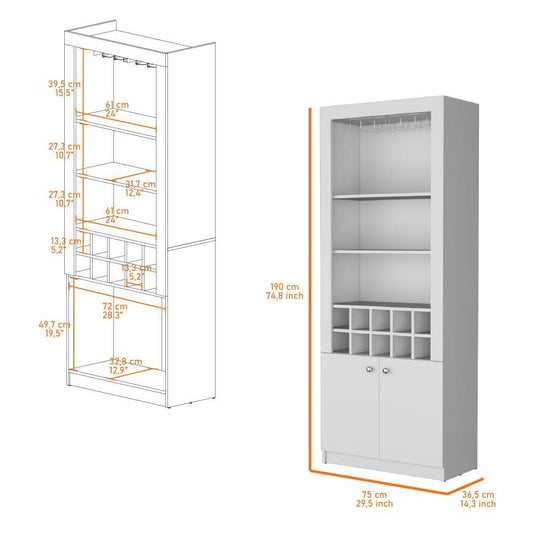 Bar Alto Nebid, Blanco, con espacio para almacenar copas ZF