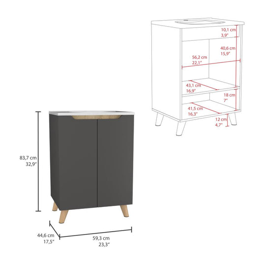 Mueble para Lavamanos Vicent, Plata Oscuro y Café Claro, incluye lavamanos