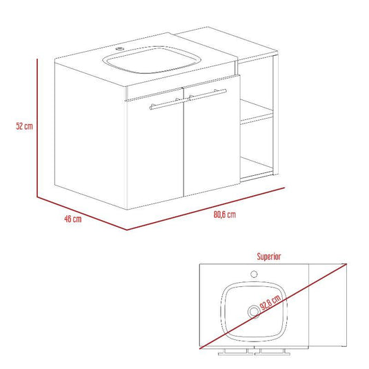 Mueble Lavamanos Khari, Duna, con Dos Puertas y Dos Entrepaños 80 Incluye Lavamanos