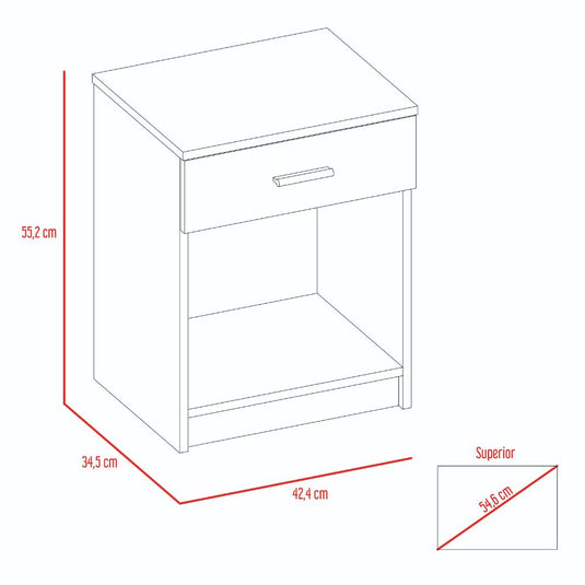 Mesa de Noche Eco, Blanco Marqueza, con Un Cajon Multiuso