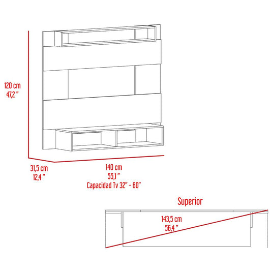 Panel de Tv Charlotte, Plomo y Macadamia, con Espacio Para Televisor de Hasta 55 Pulgadas