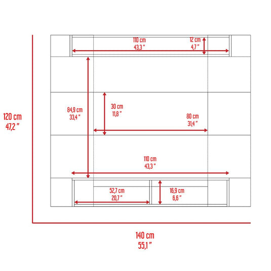 Panel de Tv Charlotte, Plomo y Macadamia, con Espacio Para Televisor de Hasta 55 Pulgadas