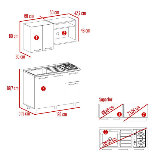 Cocina Integral  Piret, Blanco Duqueza y Milan, Incluye Mesón Izquierdo Socoda