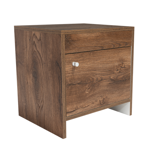 Mesa de Noche Tutto, Nogal y Blanco, con Cajón Para Guardar Objetos Ideal Para Espacios Reducidos X2