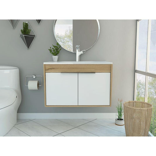 Mueble Lavamanos Carter 80 Flotante, Duna y Blanco