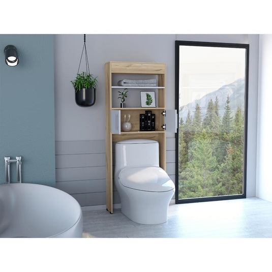 Gabinete de Baño Bi-color, Blanco Duqueza y Duna, con Dos Puertas Para Su Almacenamiento