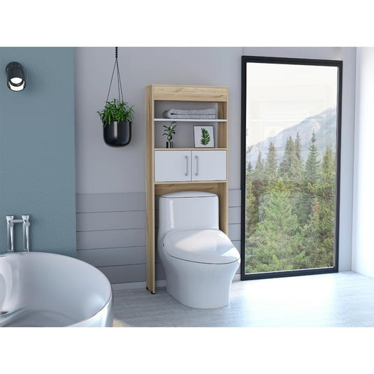 Gabinete de Baño Bi-color, Blanco Duqueza y Duna, con Dos Puertas Para Su Almacenamiento