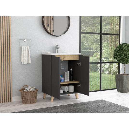 Mueble para Lavamanos Vicent, Plata Oscuro y Café Claro, incluye lavamanos