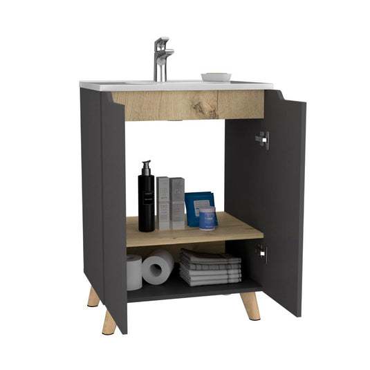 Mueble para Lavamanos Vicent, Plata Oscuro y Café Claro, incluye lavamanos