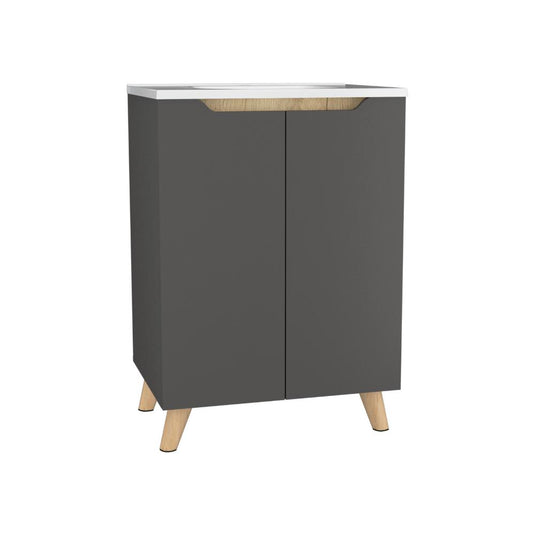 Mueble para Lavamanos Vicent, Plata Oscuro y Café Claro, incluye lavamanos