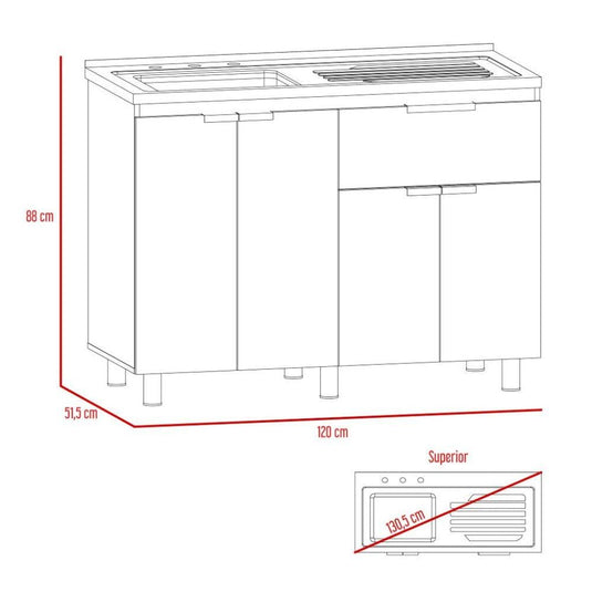 Mueble Inferior Fendi, Rovere y Blanco