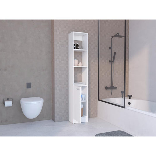 Mueble Auxiliar de Baño Karps, Blanco Marquez, con una puerta abatible y manija metalica ZF