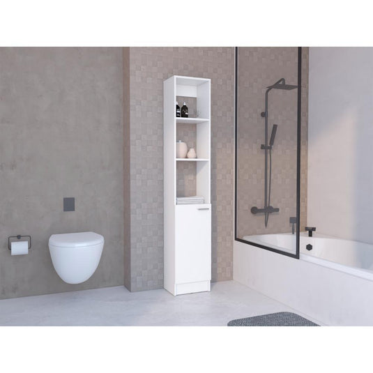 Mueble Auxiliar de Baño Karps, Blanco Marquez, con una puerta abatible y manija metalica ZF