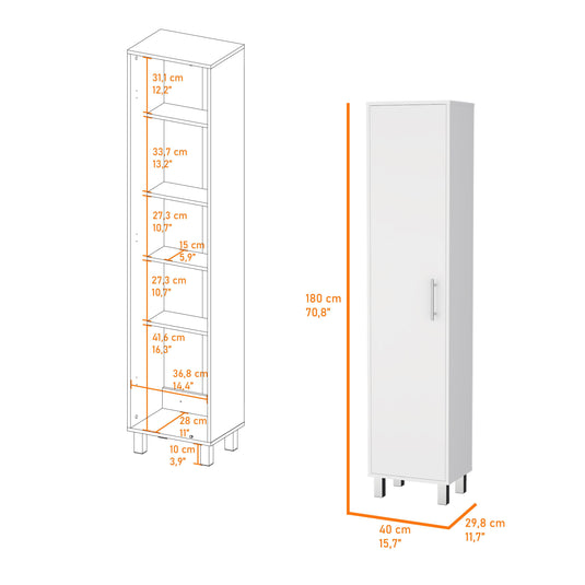 Mueble de Aseo Laska, Blanco, Gran Espacio Para Almacenar articulos de Aseo, con Colgadero de Escobas.