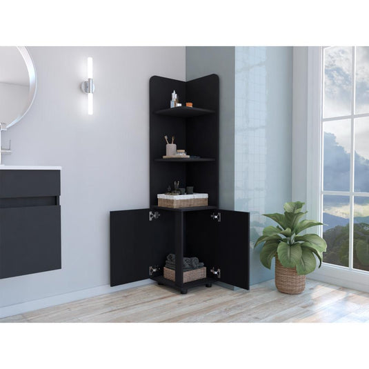 Mueble Esquinero Malibu, Wengue, con dos puertas abatibles y patas metalicas ZF