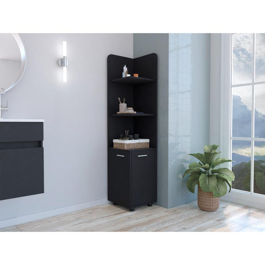 Mueble Esquinero Malibu, Wengue, con dos puertas abatibles y patas metalicas ZF