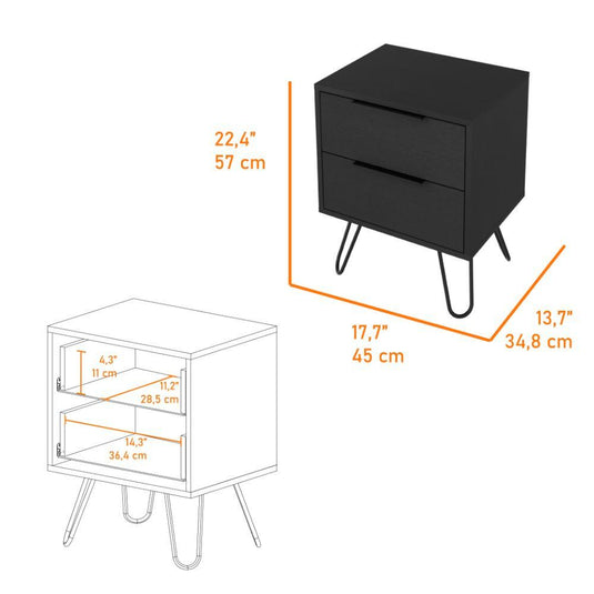 Mesa de Noche Ali, Wengue, con Dos Cajoneras ZF