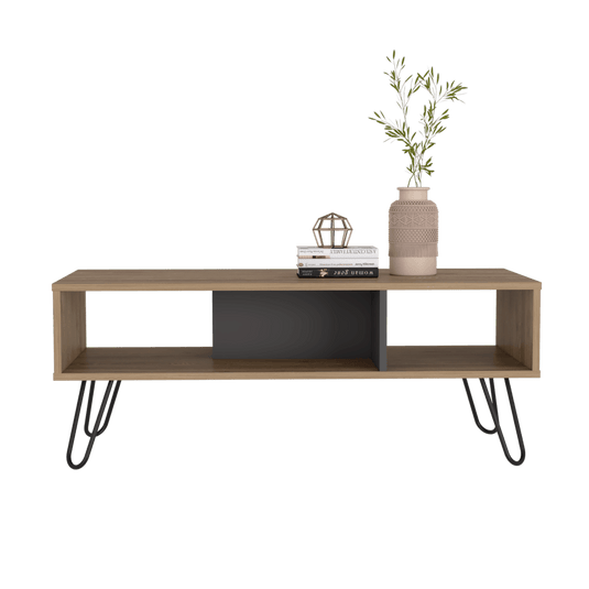 Mesa de Centro Vegas, Miel y Plomo, con Amplio Espacio Para Elementos Decorativos y Patas de Acero ZF