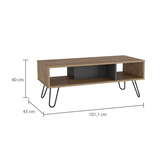 Mesa de Centro Vegas, Miel y Plomo, con Amplio Espacio Para Elementos Decorativos y Patas de Acero ZF