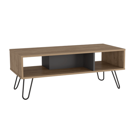 Mesa de Centro Vegas, Miel y Plomo, con Amplio Espacio Para Elementos Decorativos y Patas de Acero ZF