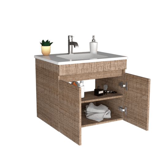 Mueble para Lavamanos Eris, Olmo, con Dos Entrepaños y Puertas Abatibles, Incluye Lavamanos