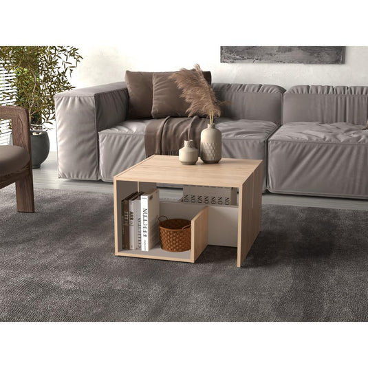 Mesa de Centro Evert, Beige y Blanco, con diseño moderno y espacio para ubicar objetos X2