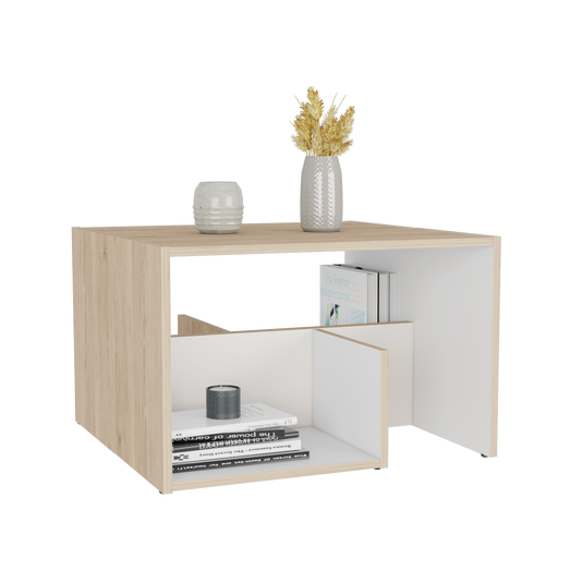 Mesa de Centro Evert, Beige y Blanco, con diseño moderno y espacio para ubicar objetos X2