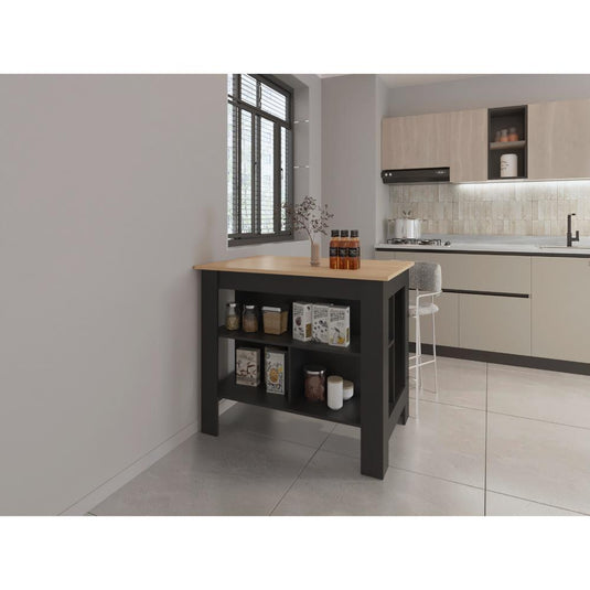 Barra de Cocina Cala, Beige y Wengue, con Amplia Superficie En La Mesa ZF