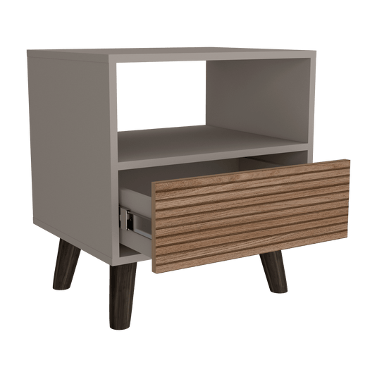 Mesa de Noche, Funes, Taupe, con un Cajón y Amplio espacio para Almacenar Objetos