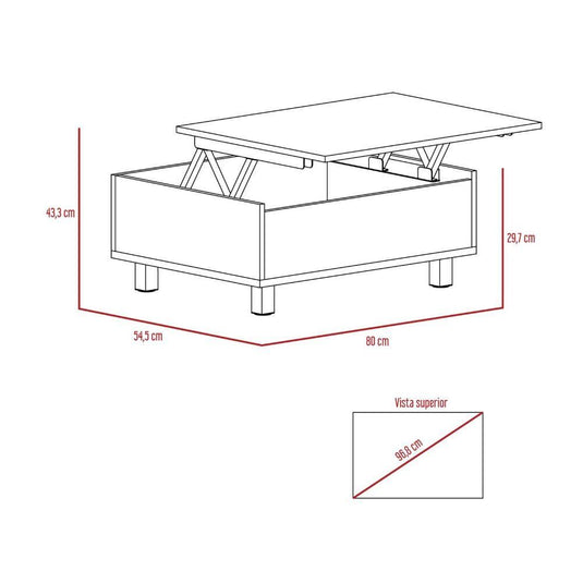 Mesa de Centro Gambia, Blanco Marqueza y Macadamia, con Cajón Interno y Patas Metálicas