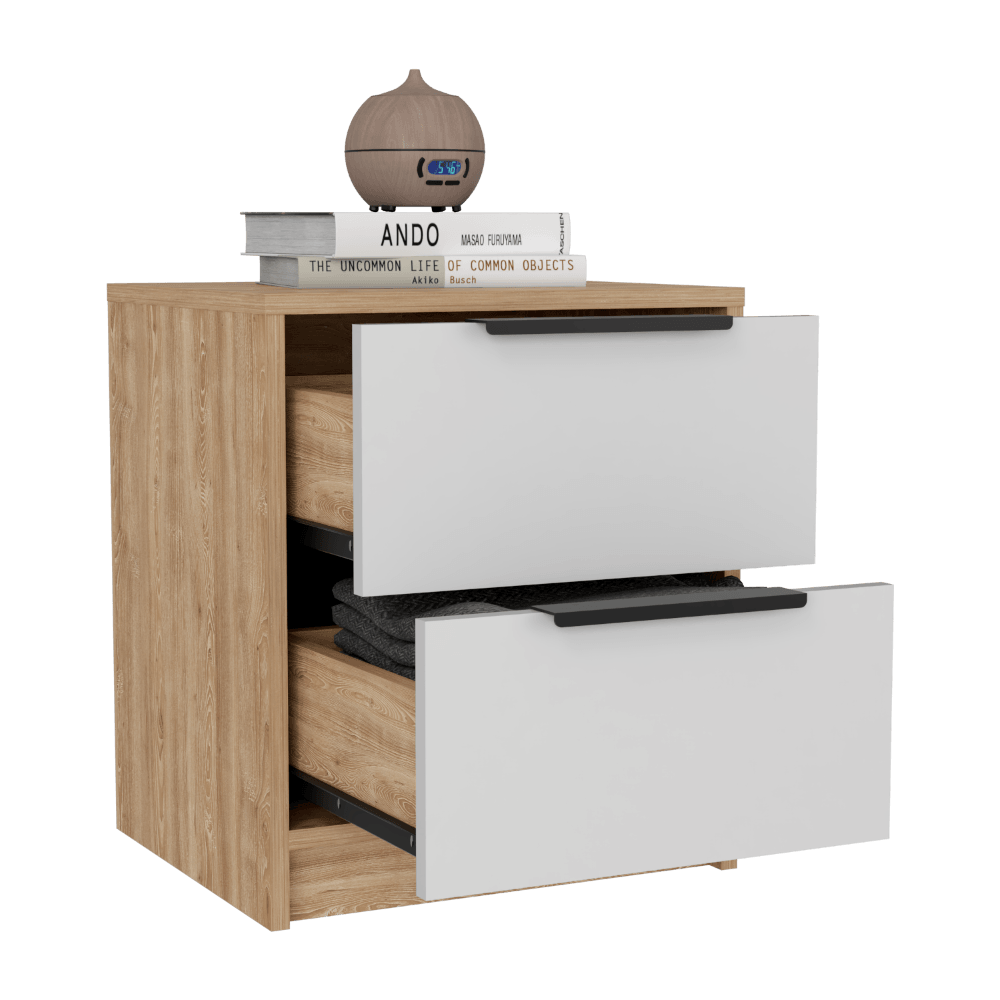 Mesa de Noche Kaia, Blanco Marqueza y Miel, con Diseño Practico, Funcional y Moderno ZF